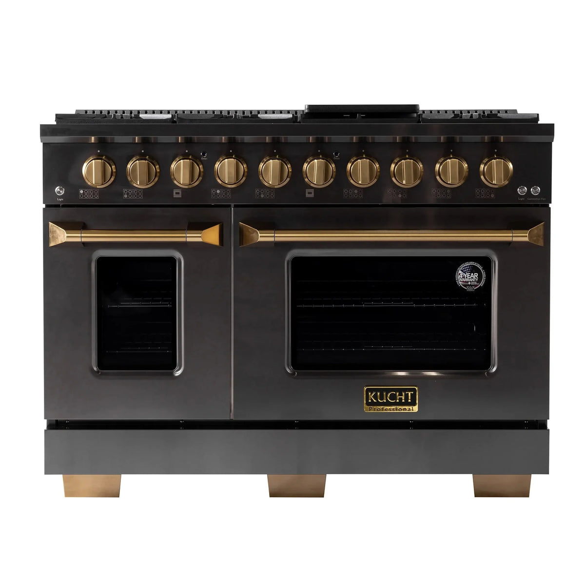 KUCHT Gemstone Professional 48-Inch 46.7 Cu. Ft. Dual Fuel Range for Natural Gas with Sealed Burners and Convection Oven in Titanium Stainless Steel KED484