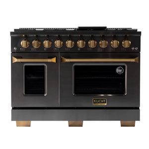 KUCHT Gemstone Professional 48-Inch 46.7 Cu. Ft. Dual Fuel Range for Natural Gas with Sealed Burners and Convection Oven in Titanium Stainless Steel KED484