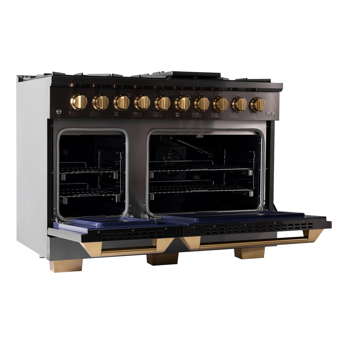 KUCHT Gemstone Professional 48-Inch 6.7 cu. ft. Propane Gas Range with Sealed Burners, Griddle/Grill and Two Ovens - One Convection - in Titanium Stainless Steel KEG483/LP