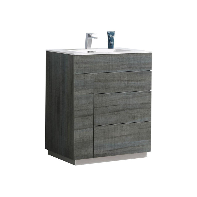 KubeBath Milano 30 in. Ocean Gray Modern Bathroom Vanity, KFM30-BE