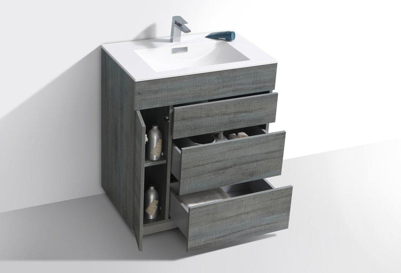 KubeBath Milano 30 in. Ocean Gray Modern Bathroom Vanity, KFM30-BE