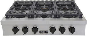 Kucht 36-Inch 6 Burner Gas Rangetop in Stainless Steel with Toxedo Black Knob (KFX369T-K)