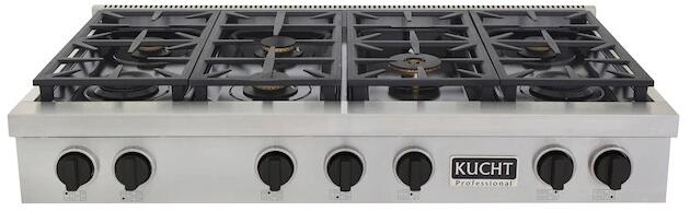Kucht 48-Inch 6 Burner Gas Rangetop in Stainless Steel with Toxedo Black Knob KFX489T-K