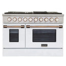 Kucht Signature 48-Inch Gas Range with Convection Oven in White with White Knobs & Gold Handle KNG481-W-GOLD