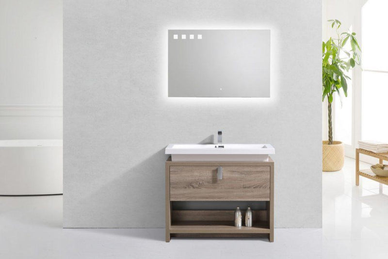 KubeBath Levi 40 in. Modern Bathroom Vanity w/ Cubby Hole - Havana Oak, L1000CO
