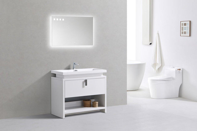 Levi 40 in. Modern Bathroom Vanity w/ Cubby Hole - High Gloss White