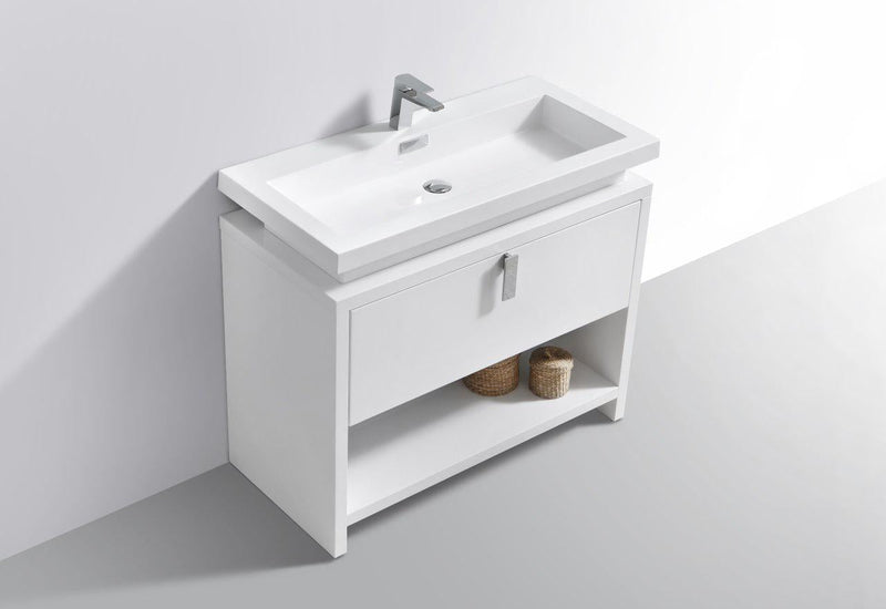 Levi 40 in. Modern Bathroom Vanity w/ Cubby Hole - High Gloss White