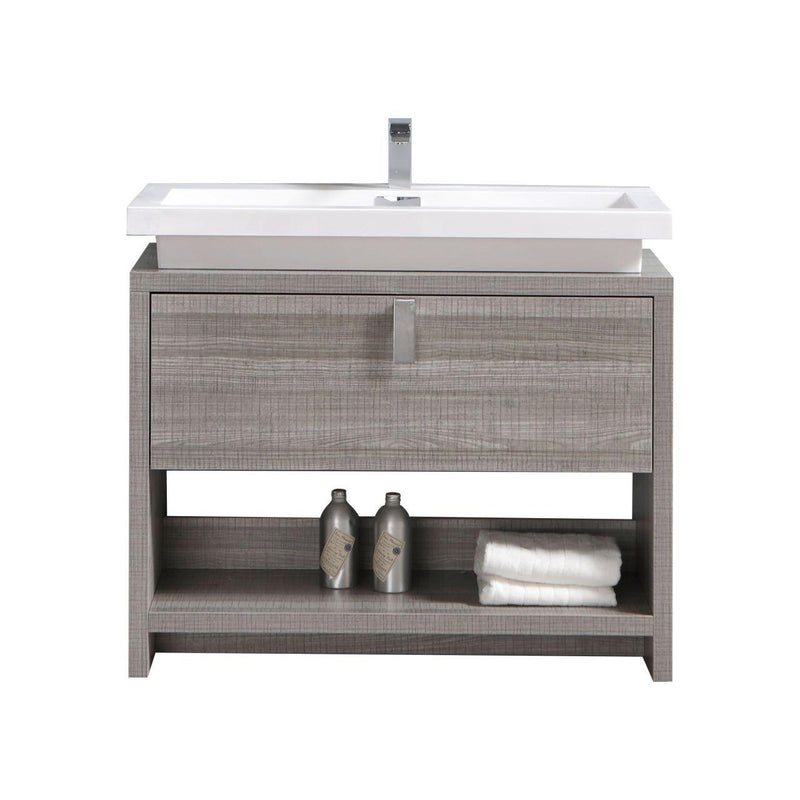 KubeBath Levi 40 in. Modern Bathroom Vanity w/ Cubby Hole - Ash Gray, L1000HGASH