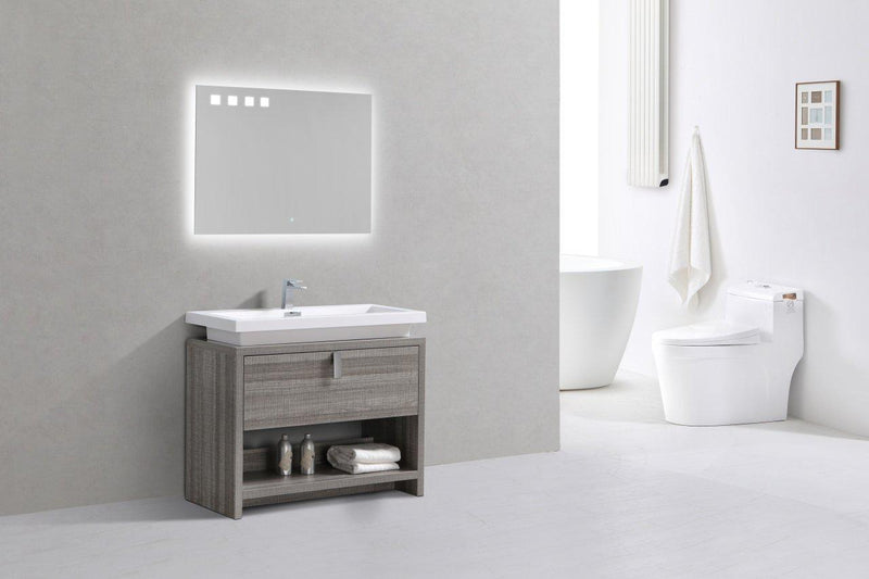 KubeBath Levi 40 in. Modern Bathroom Vanity w/ Cubby Hole - Ash Gray, L1000HGASH