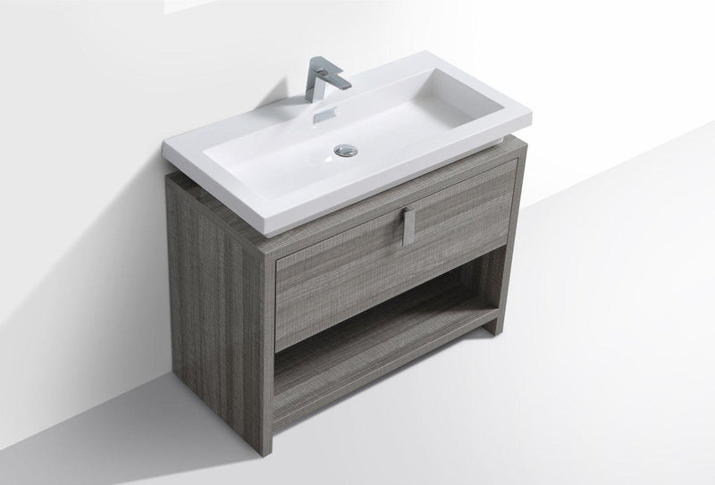KubeBath Levi 40 in. Modern Bathroom Vanity w/ Cubby Hole - Ash Gray, L1000HGASH