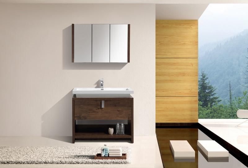 KubeBath Levi 40 in. Modern Bathroom Vanity w/ Cubby Hole - Rose Wood, L1000RW