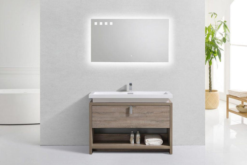 KubeBath Levi 48 in. Modern Bathroom Vanity w/ Cubby Hole - Havana Oak, L1200CO