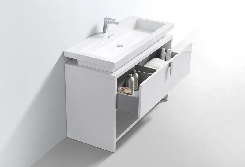 Levi 48 in. Modern Bathroom Vanity w/ Cubby Hole - High Gloss White