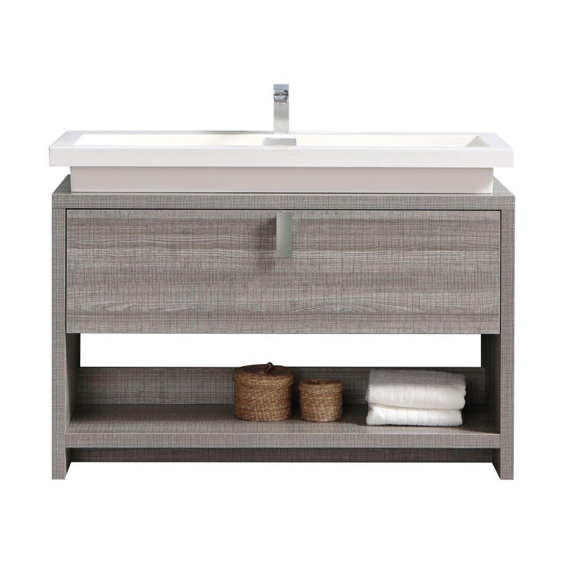 KubeBath Levi 48 in. Modern Bathroom Vanity w/ Cubby Hole - Ash Gray, L1200HGASH