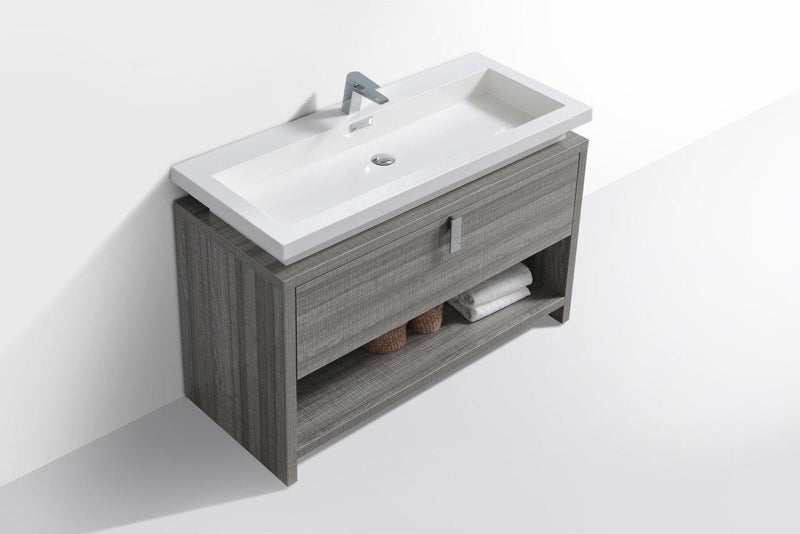 KubeBath Levi 48 in. Modern Bathroom Vanity w/ Cubby Hole - Ash Gray, L1200HGASH