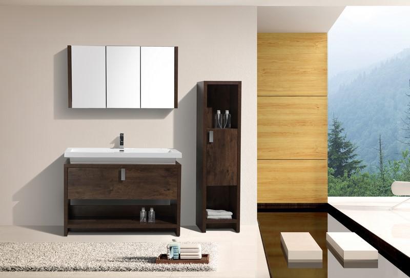 KubeBath Levi 48 in. Modern Bathroom Vanity w/ Cubby Hole - Rose Wood, L1200RW