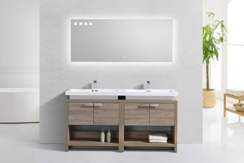 KubeBath, Levi 63 in. Modern Bathroom Vanity w/ Cubby Hole - Havana Oak, L1600CO