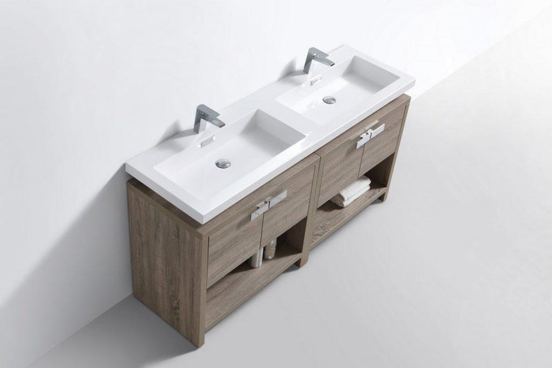 KubeBath, Levi 63 in. Modern Bathroom Vanity w/ Cubby Hole - Havana Oak, L1600CO