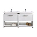 KubeBath Levi 63 in. Modern Bathroom Vanity w/ Cubby Hole - High Gloss White, L1600GW