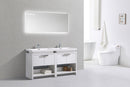 KubeBath Levi 63 in. Modern Bathroom Vanity w/ Cubby Hole - High Gloss White, L1600GW