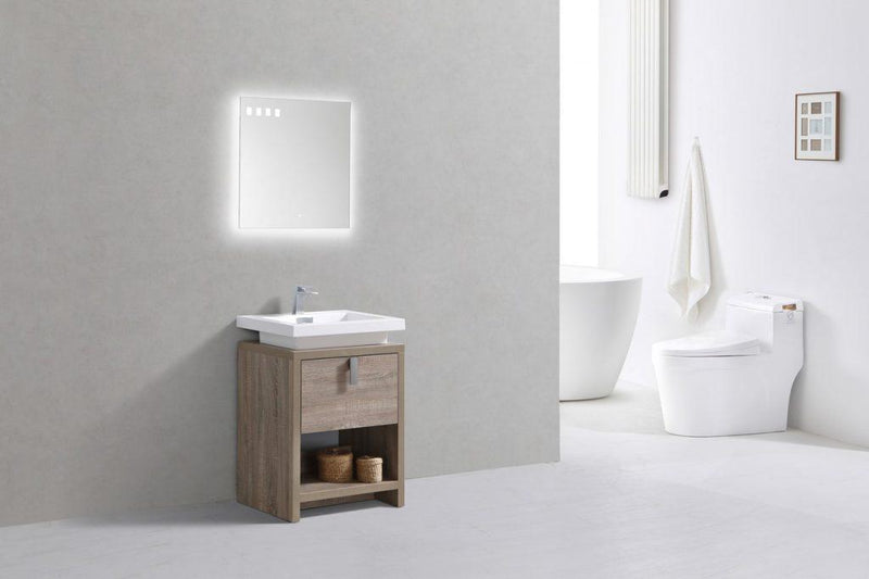 KubeBath Levi 24 in. Modern Bathroom Vanity w/ Cubby Hole - Havana Oak, L600CO