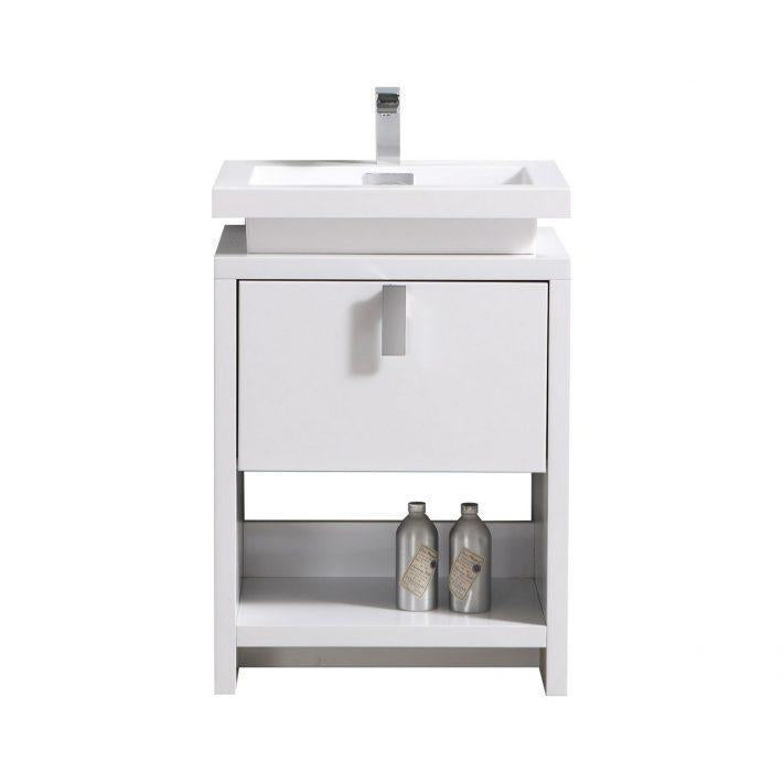 Levi 24 in. Modern Bathroom Vanity w/ Cubby Hole - High Gloss White