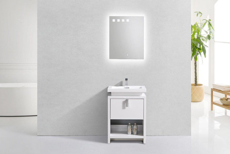 Levi 24 in. Modern Bathroom Vanity w/ Cubby Hole - High Gloss White