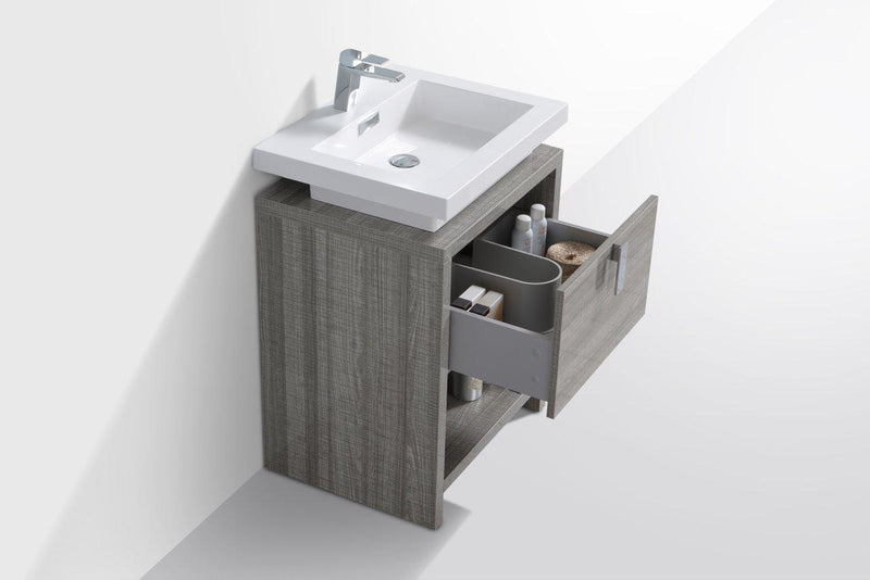 KubeBath Levi 24 in. Modern Bathroom Vanity w/ Cubby Hole - Ash Gray, L600HGASH