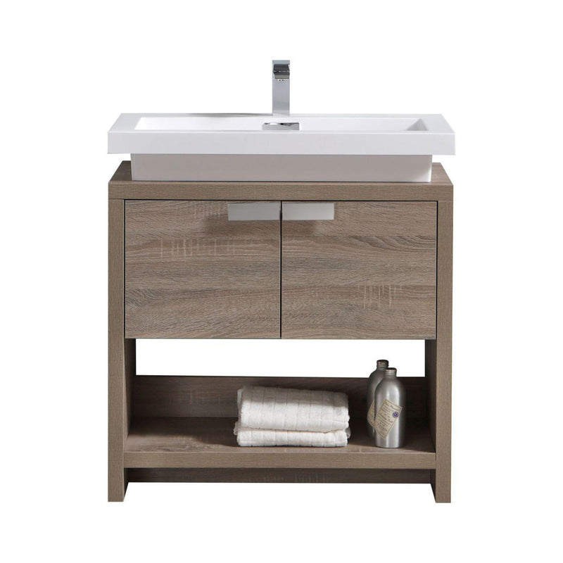 KubeBath Levi 32 in. Modern Bathroom Vanity w/ Cubby Hole - Havana Oak, L800CO