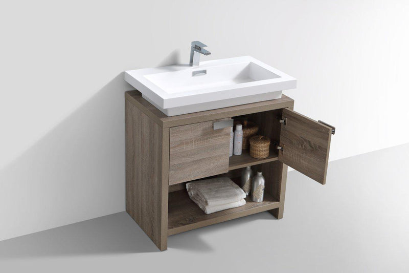 KubeBath Levi 32 in. Modern Bathroom Vanity w/ Cubby Hole - Havana Oak, L800CO
