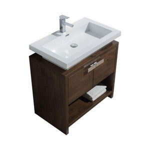 KubeBath Levi 32 in. Modern Bathroom Vanity w/ Cubby Hole - Rose Wood, L800RW