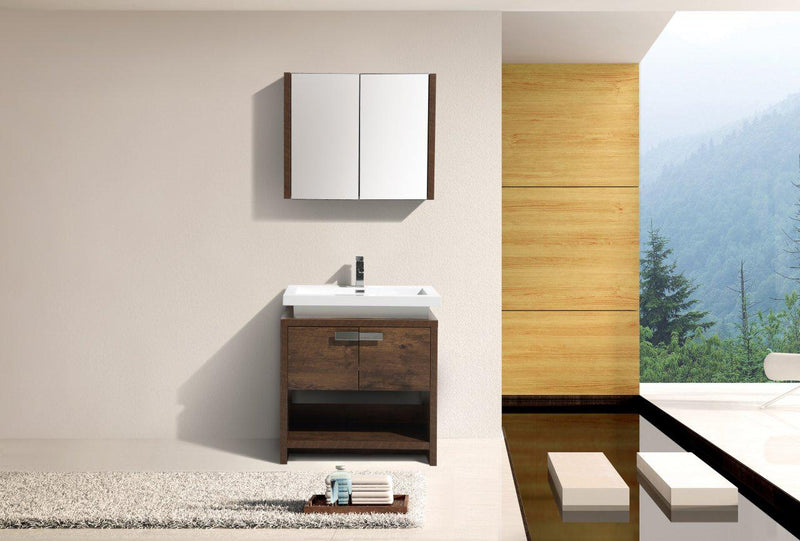 KubeBath Levi 32 in. Modern Bathroom Vanity w/ Cubby Hole - Rose Wood, L800RW