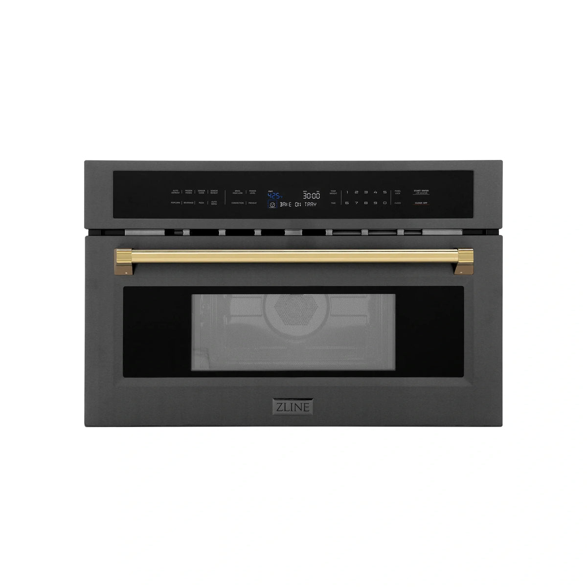 ZLINE Autograph Edition 30” 1.6 cu ft. Built-in Convection Microwave Oven in Black Stainless Steel with Accents MWOZ-30-BS