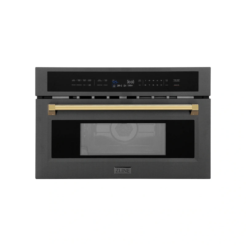 ZLINE Autograph Edition 30” 1.6 cu ft. Built-in Convection Microwave Oven in Black Stainless Steel with Accents MWOZ-30-BS