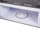 Inside view of Forno Padula 30-Inch Over-the-Range Microwave with door open, featuring spacious 1.2 cu.ft. interior and turntable.