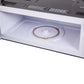 Inside view of Forno Padula 30-Inch Over-the-Range Microwave with door open, featuring spacious 1.2 cu.ft. interior and turntable.