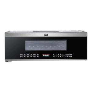 Front view of Forno Padula 30-Inch Over-the-Range Microwave in stainless steel with touch controls and low-profile design.

