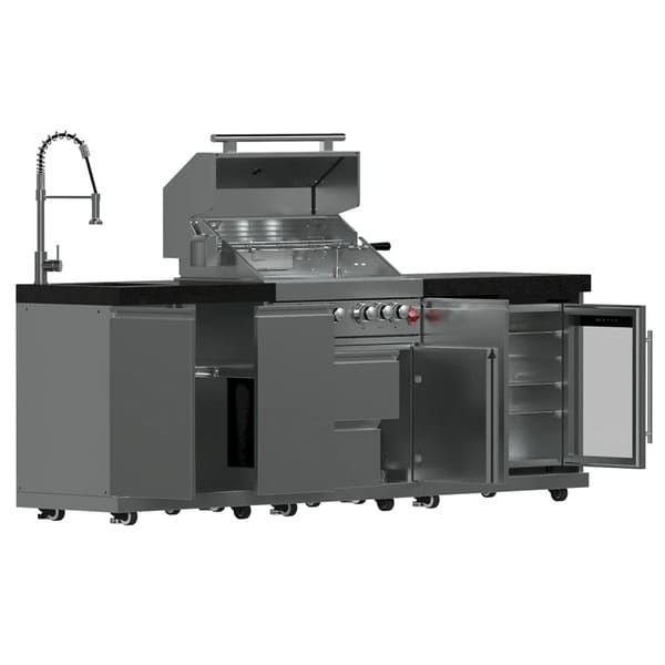 FORNO Bulnes Outdoor Kitchen 30-Inch BBQ 60,000 BTU, with Sear, Rotisserie Infrared Burners, 1.8 Cu.Ft. Beverage Center, & Black/White Countertops