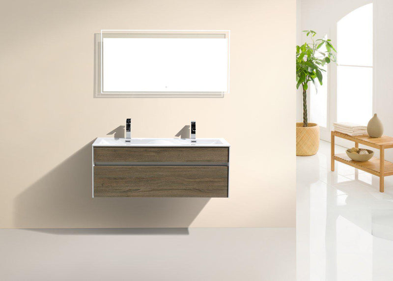 KubeBath Fitto 48 in. Havana Oak Wall Mount Modern Bathroom Vanity - Double Sink, S1200DCO