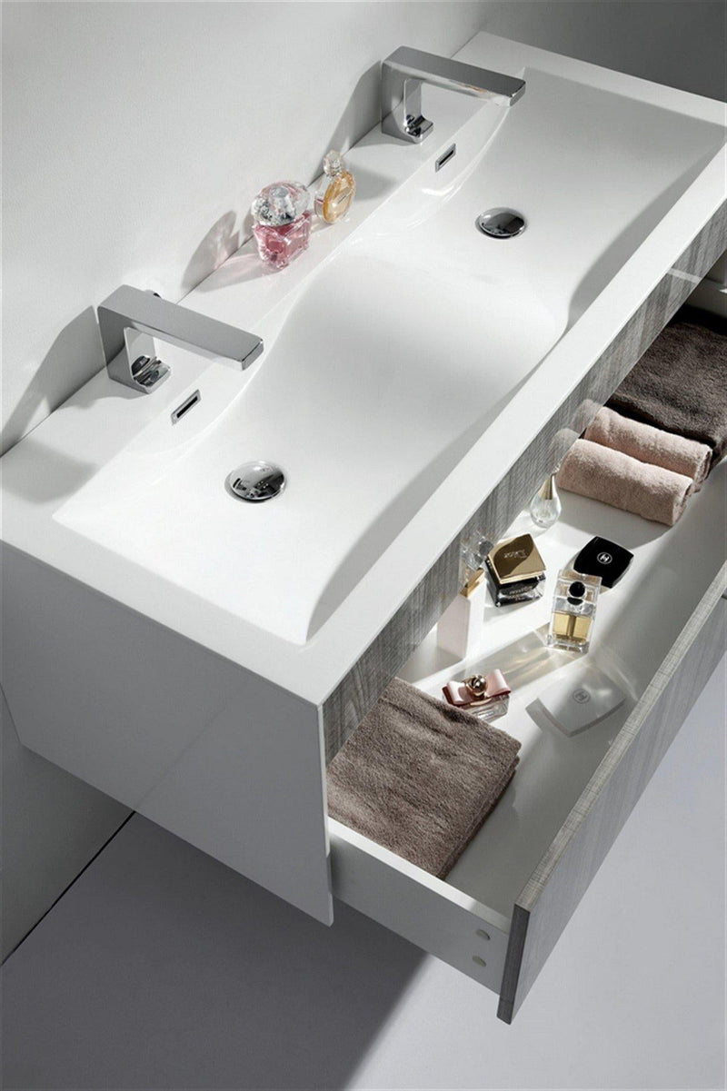 KubeBath Fitto 48 in. Ash Gray Wall Mount Modern Bathroom Vanity - Double Sink, S1200DHGASH