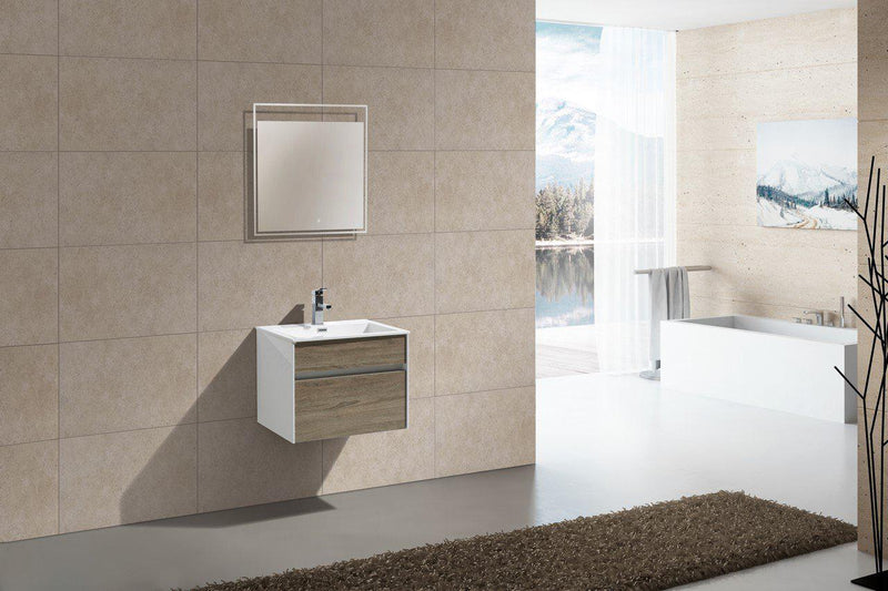KubeBath Fitto 24 in. Havana Oak Wall Mount Modern Bathroom Vanity, S600CO