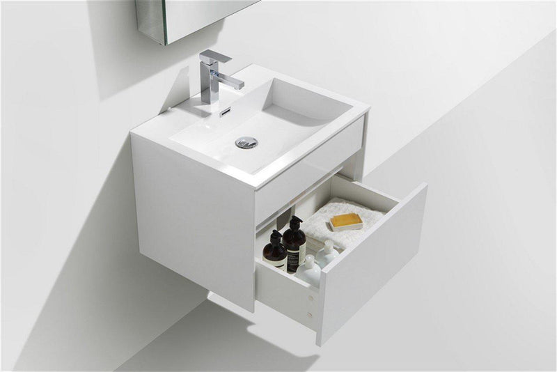 KubeBath Fitto 24 in. High Gloss White Wall Mount Modern Bathroom Vanity, S600GW
