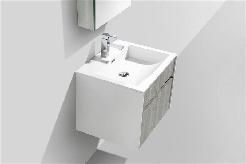 KubeBath Fitto 24 in. Ash Gray Wall Mount Modern Bathroom Vanity, S600HGASH