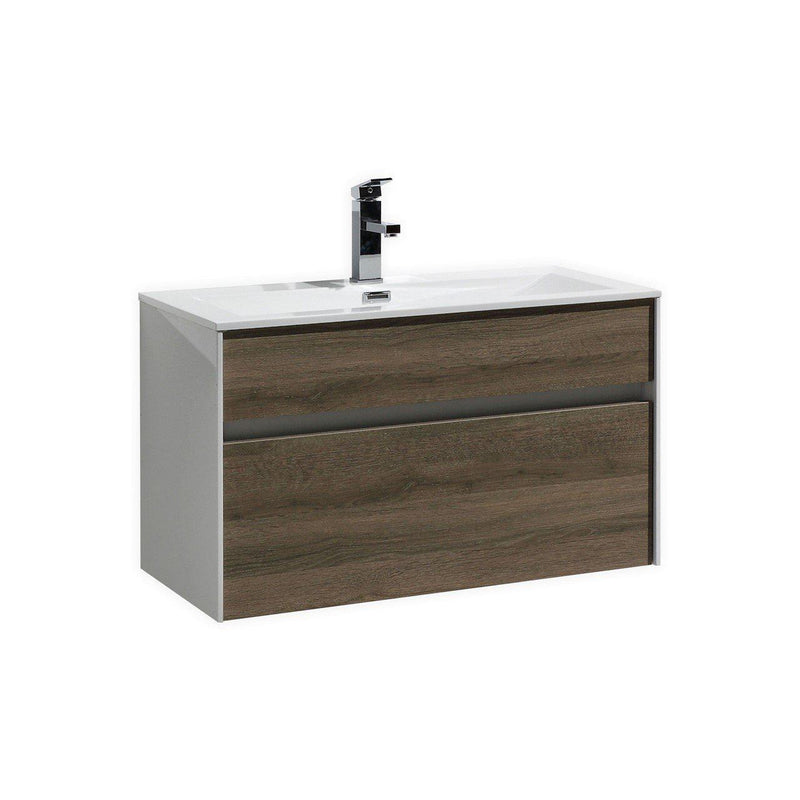KubeBath Fitto 32 in. Havana Oak Wall Mount Modern Bathroom Vanity, S800CO