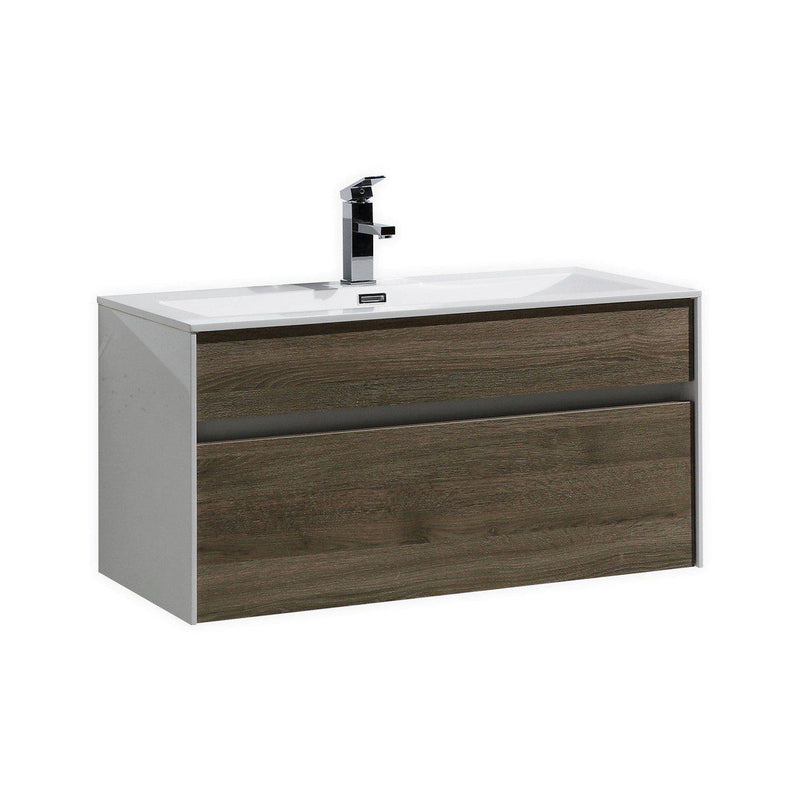 KubeBath Fitto 36 in. Havana Oak Wall Mount Modern Bathroom Vanity, S900CO