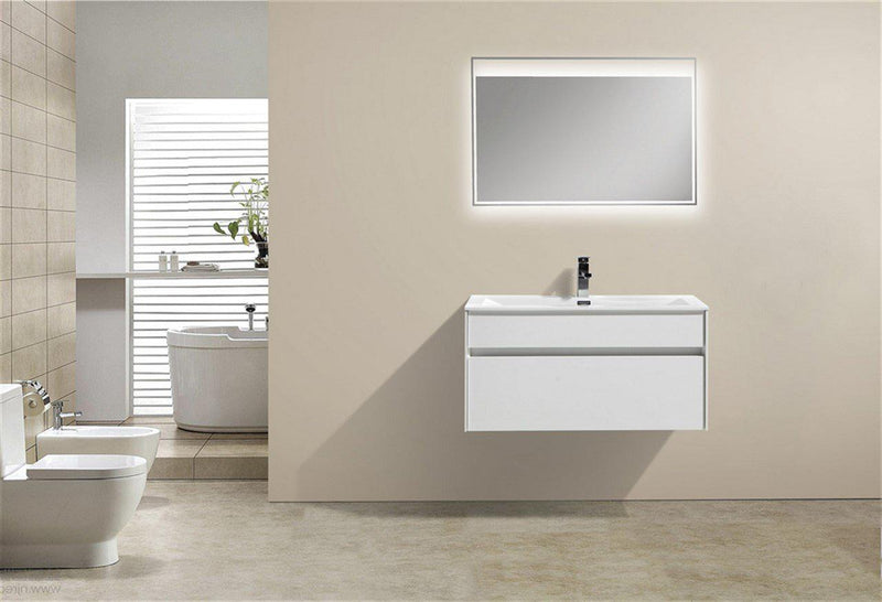 KubeBath Fitto 36 in. High Gloss White Wall Mount Modern Bathroom Vanity, S900GW