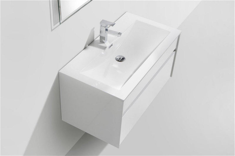 KubeBath Fitto 36 in. High Gloss White Wall Mount Modern Bathroom Vanity, S900GW