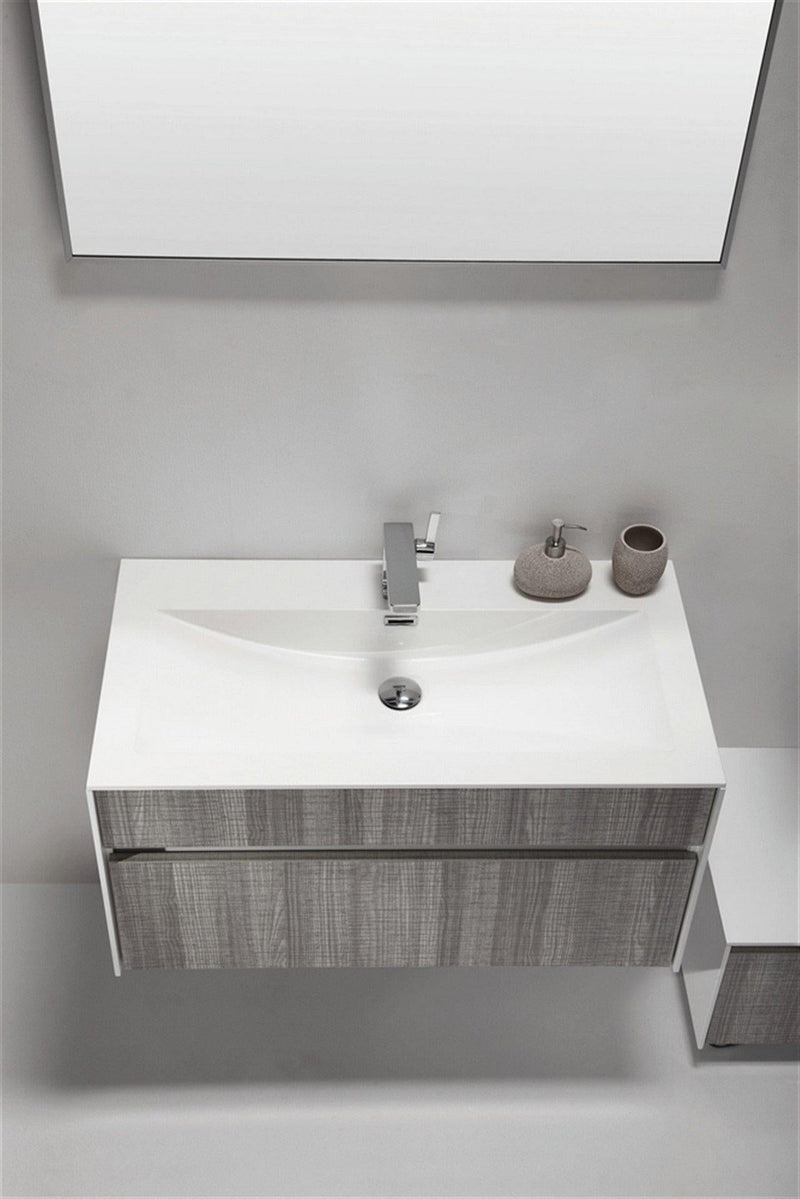 KubeBath Fitto 36 in. Ash Gray Wall Mount Modern Bathroom Vanity, S900HGASH