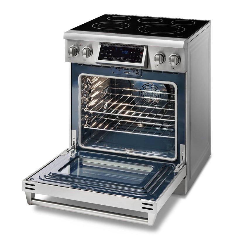 Thor Kitchen 30" Electric Range with 4.55 Cu. Ft. Self-Cleaning Oven, Air Fryer, and Tilt Panel in Stainless Steel TRE3001