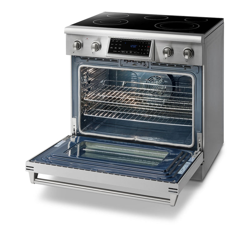 Thor Kitchen 36" Electric Range with 6.0 Cu. Ft. Self-Cleaning Oven, Air Fryer, and Tilt Panel in Stainless Steel TRE3601